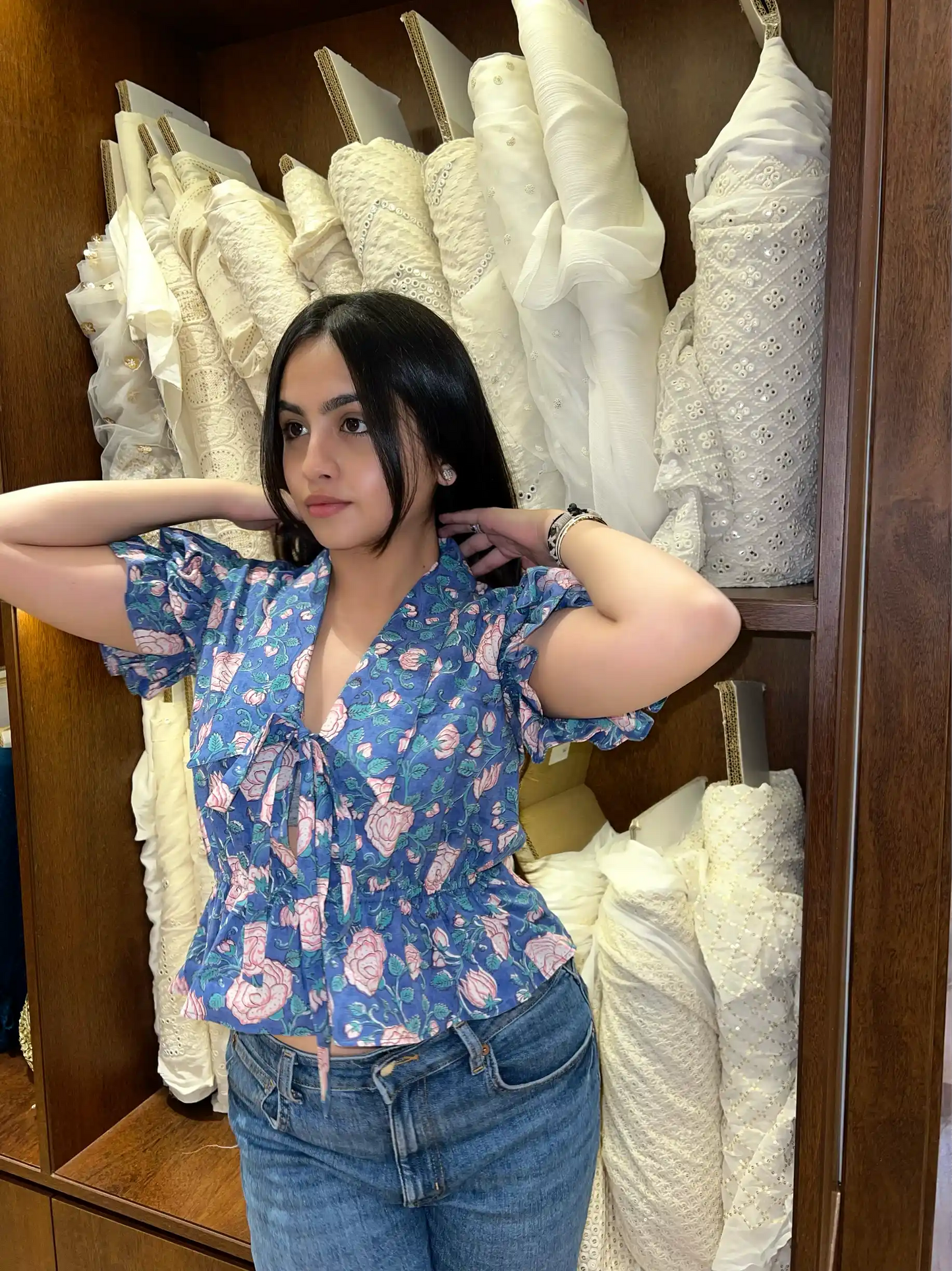 Blue Balloon Sleeve Top