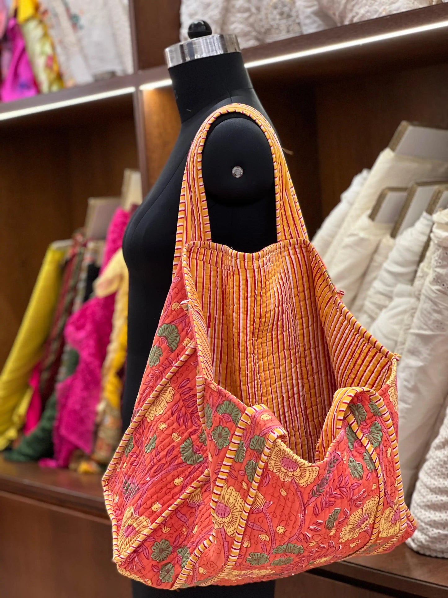 Cotton reversible printed shopper.