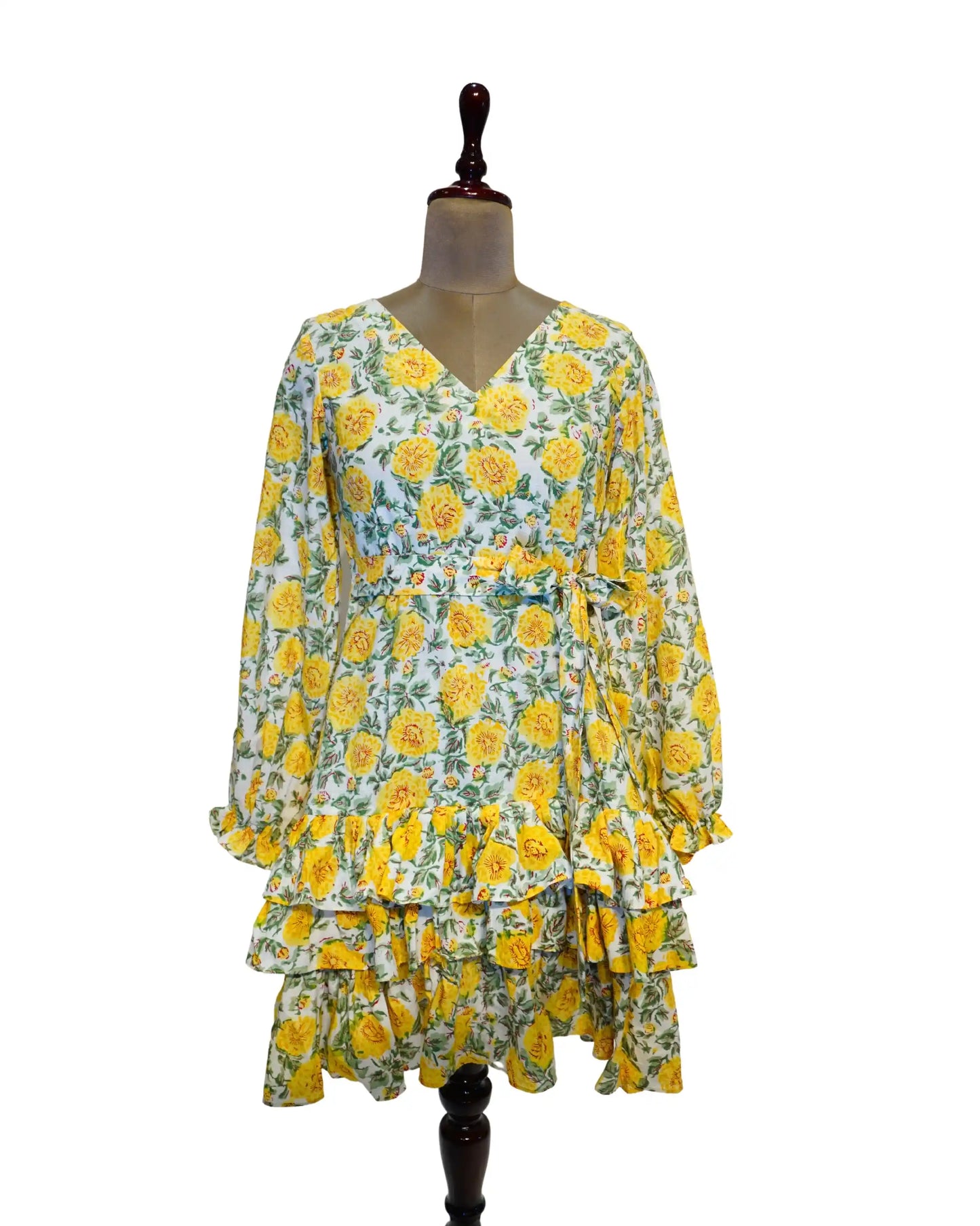 Frill Trimmed Yellow Floral Dress