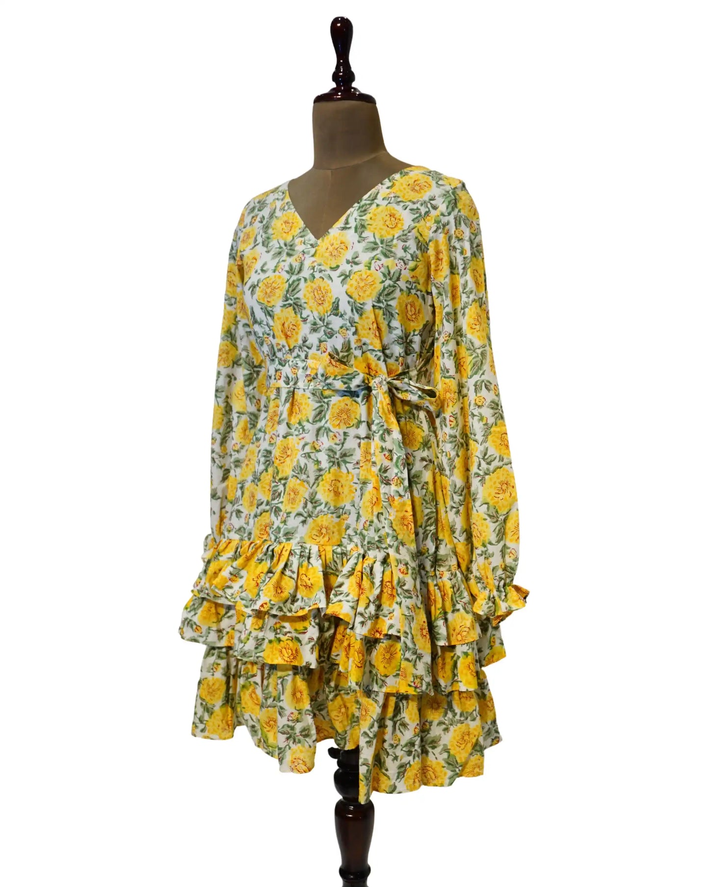 Frill Trimmed Yellow Floral Dress