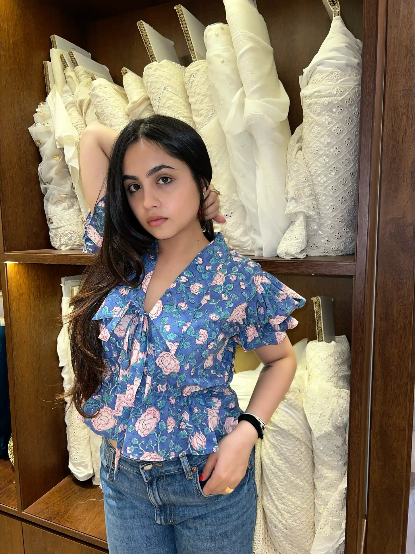 Blue Balloon Sleeve Top