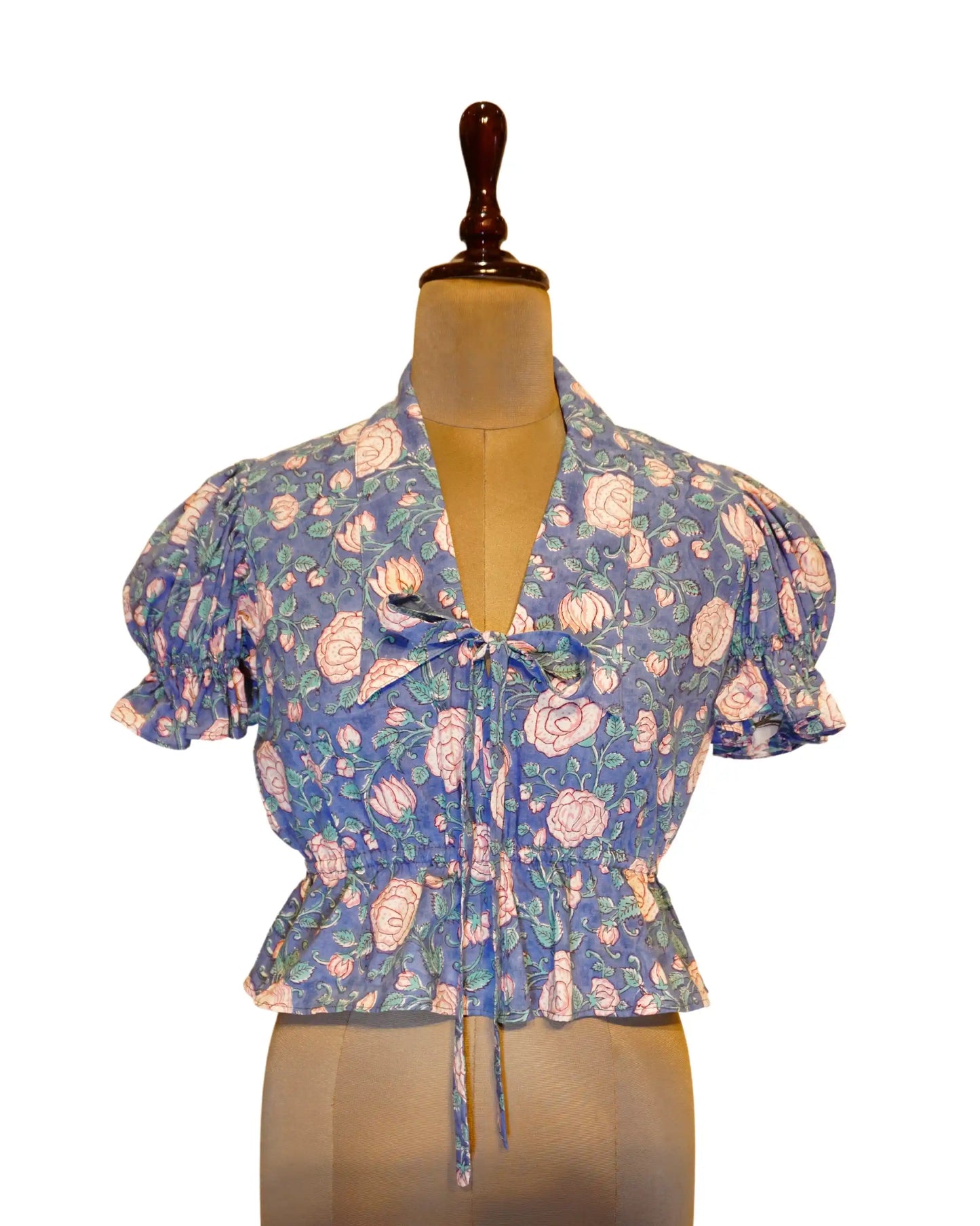 Blue Balloon Sleeve Top