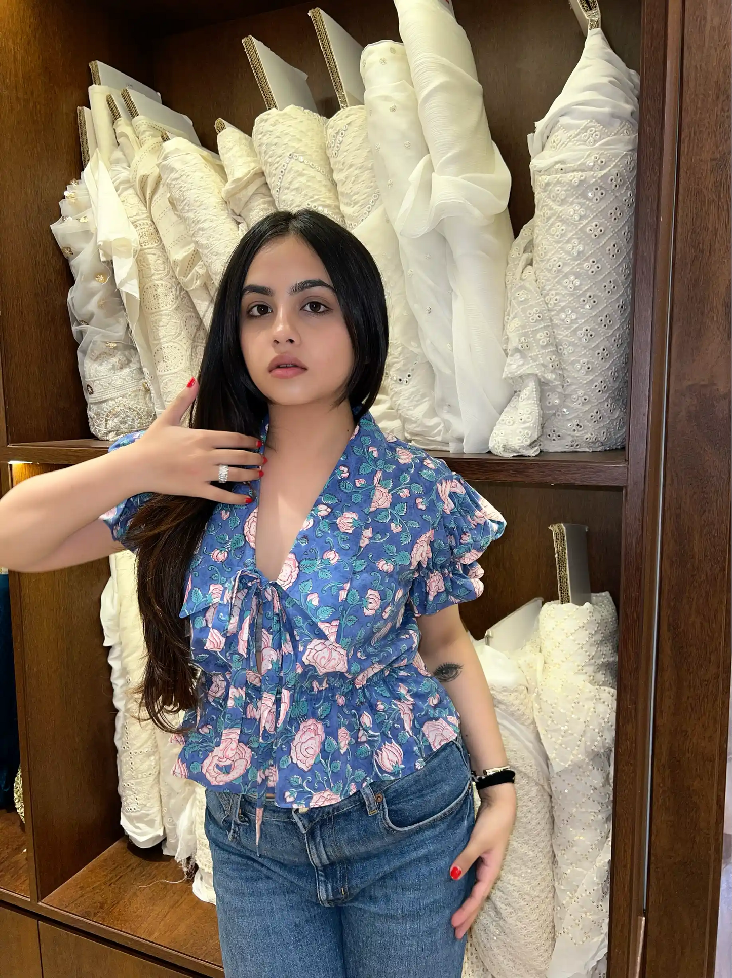 Blue Balloon Sleeve Top