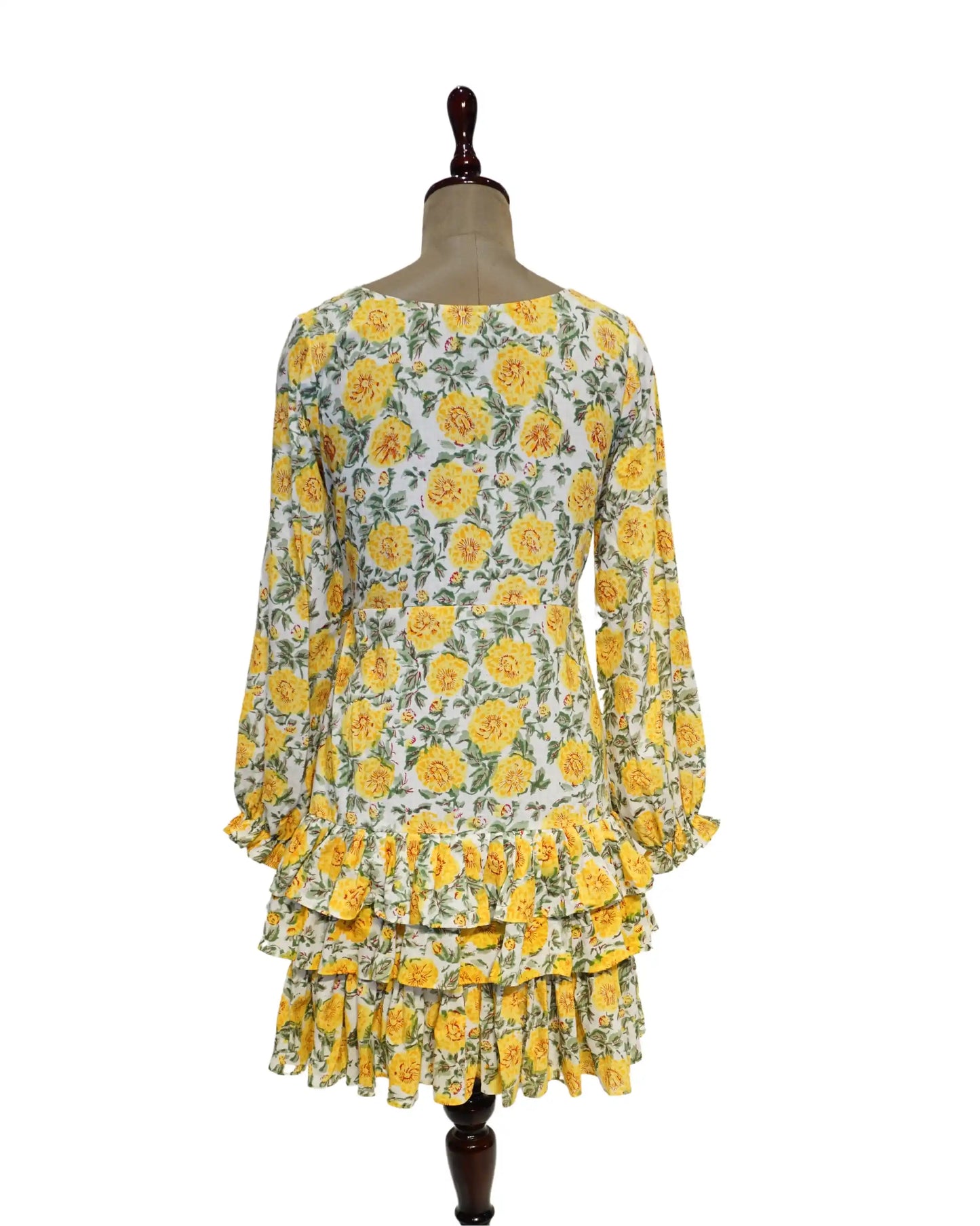 Frill Trimmed Yellow Floral Dress