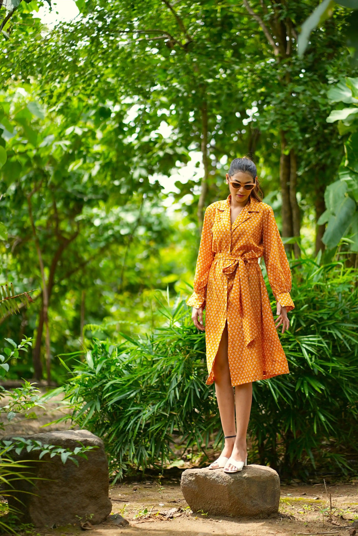 Tie belt shirt dress