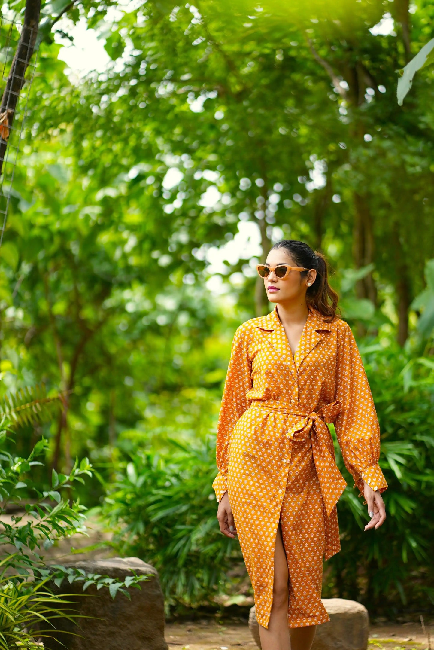 Tie belt shirt dress