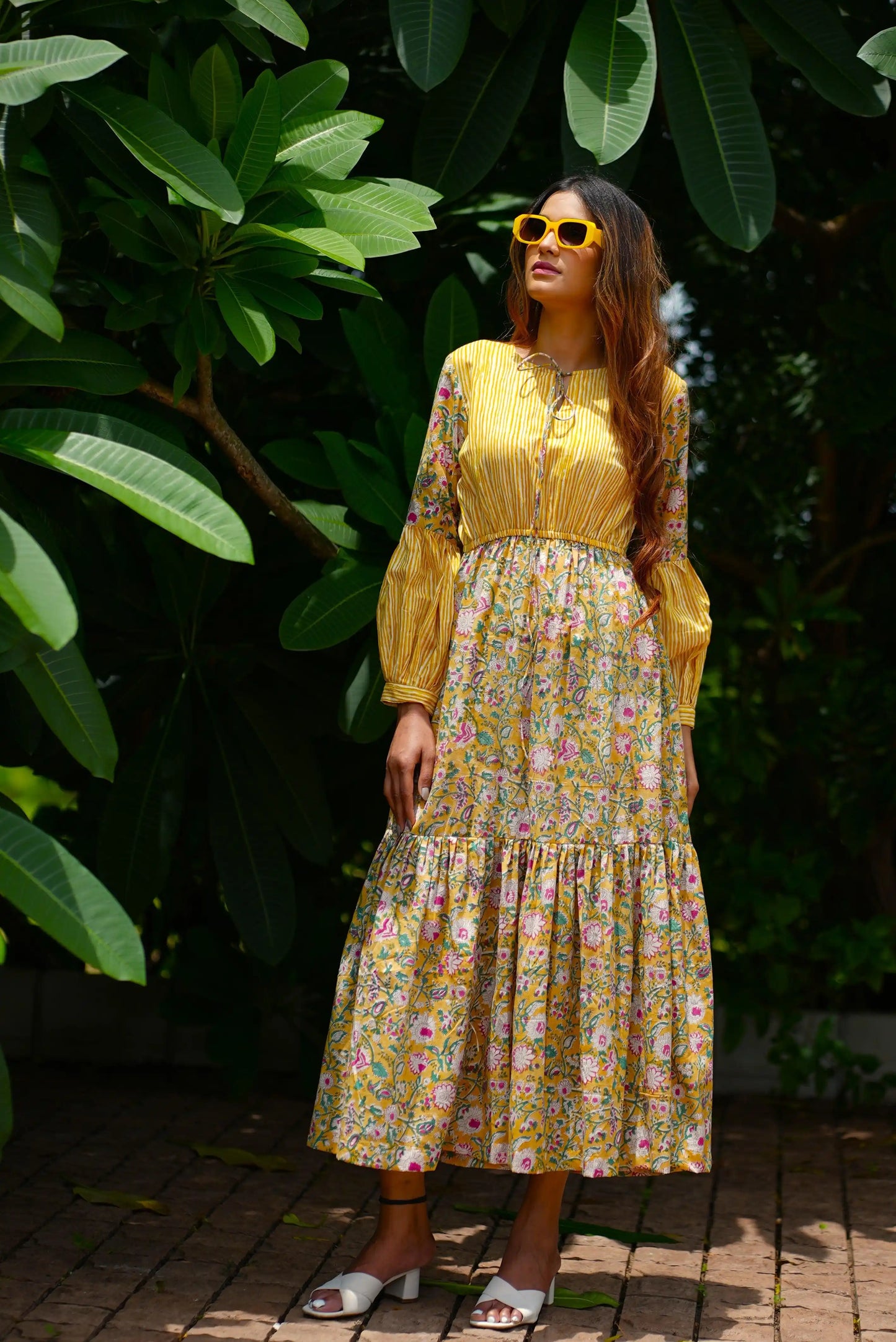 Tiered tie detail long dress