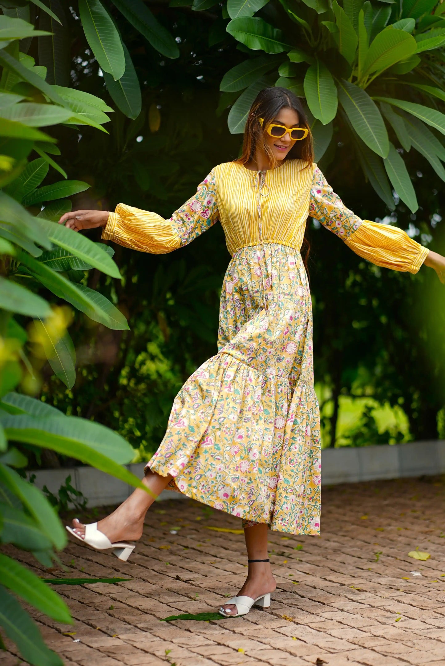 Tiered tie detail long dress