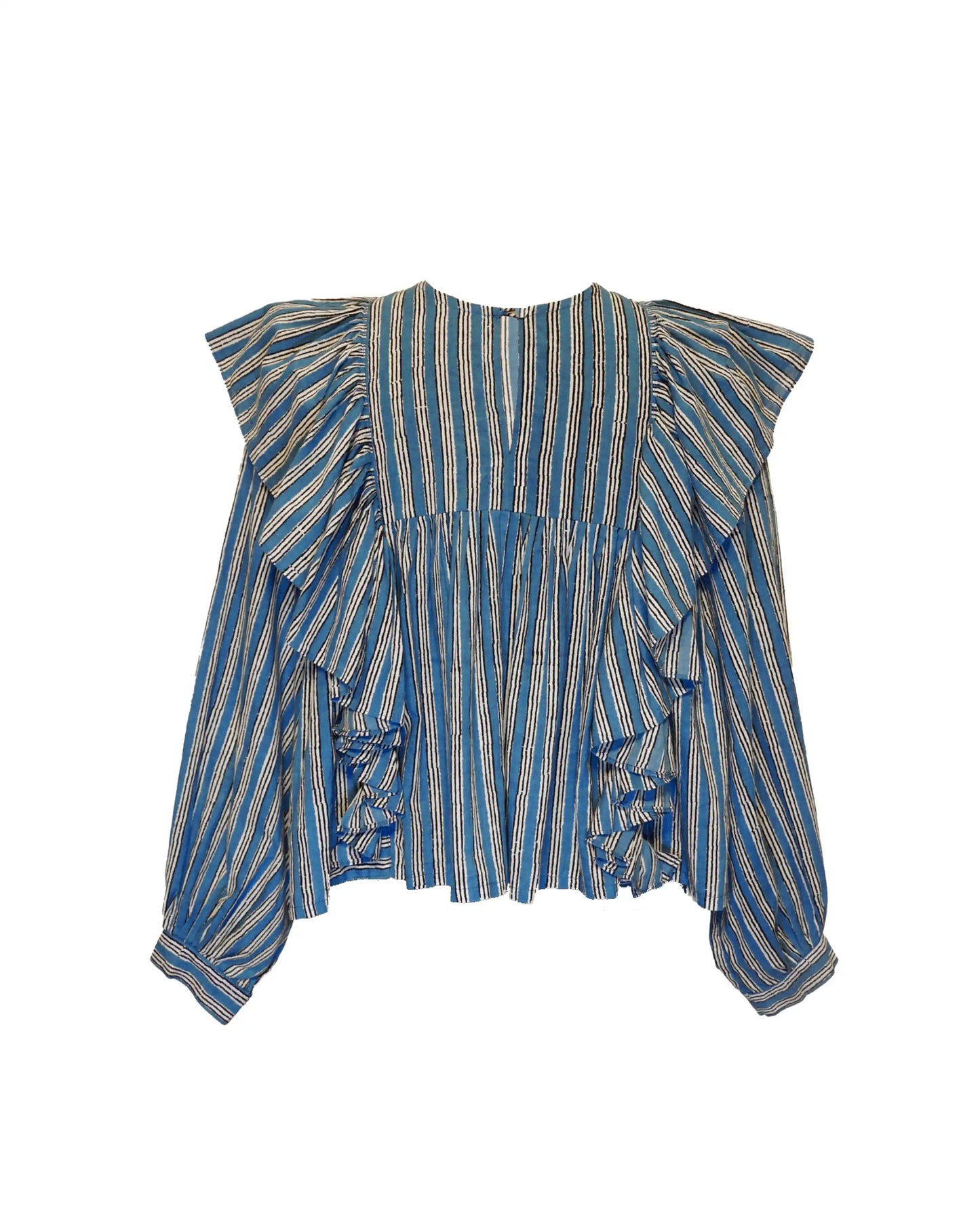 Blue Frill detailed cotton blouse
