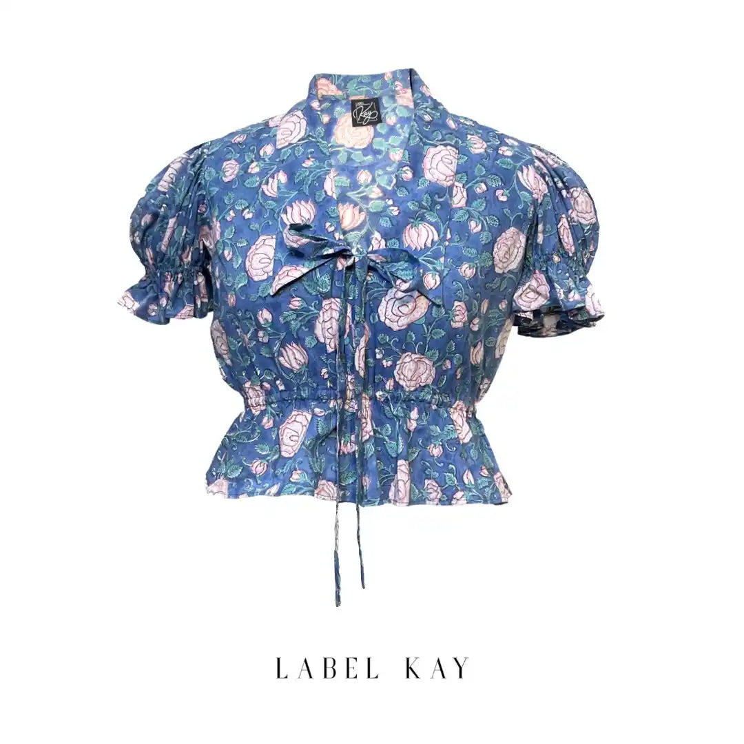 Blue Balloon Sleeve Top