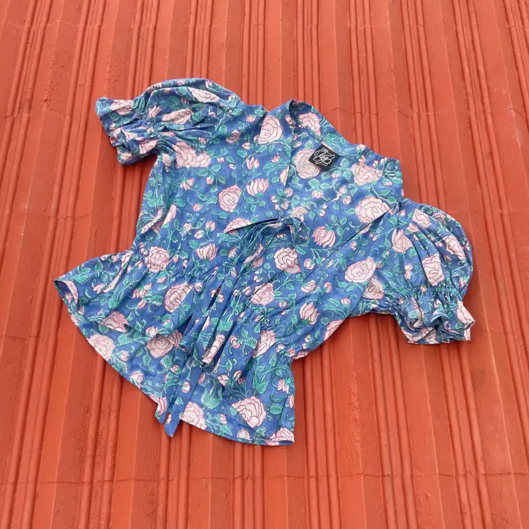Blue Balloon Sleeve Top