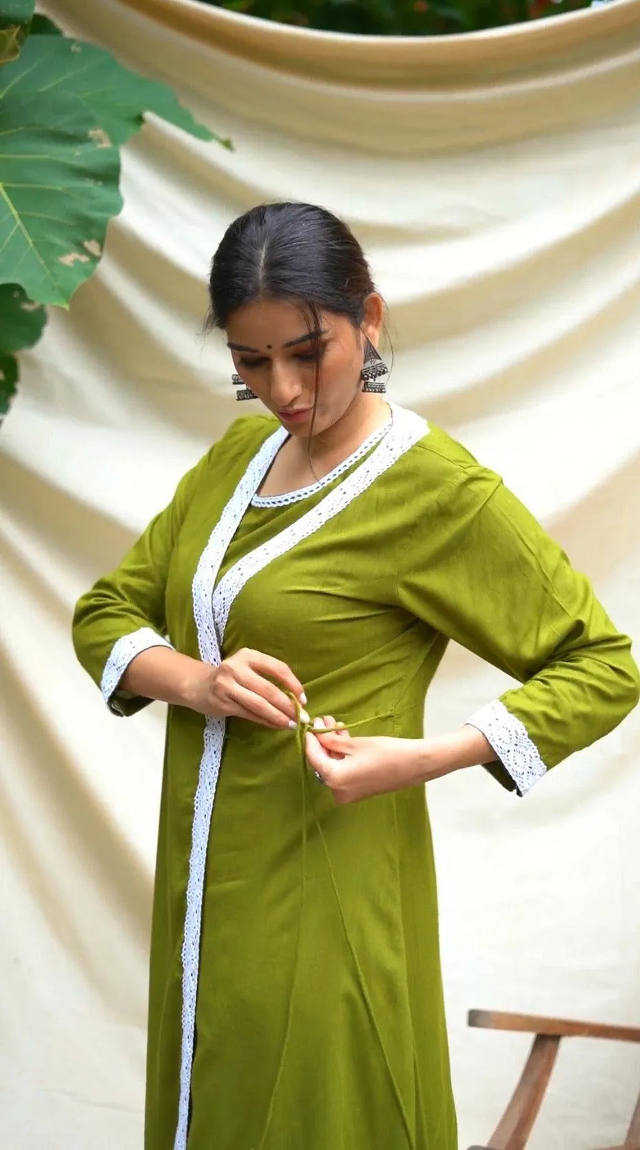 Green Anghrakha set with dupatta.