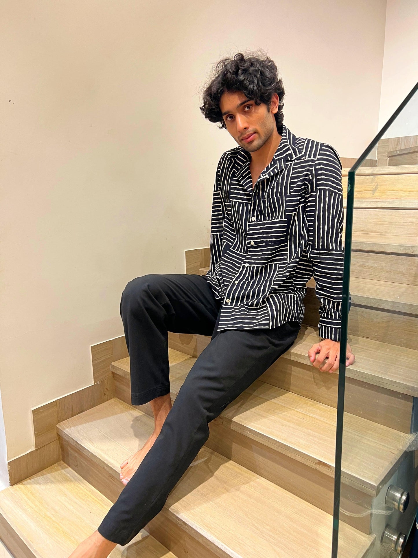 Relaxed fit block print shirt.