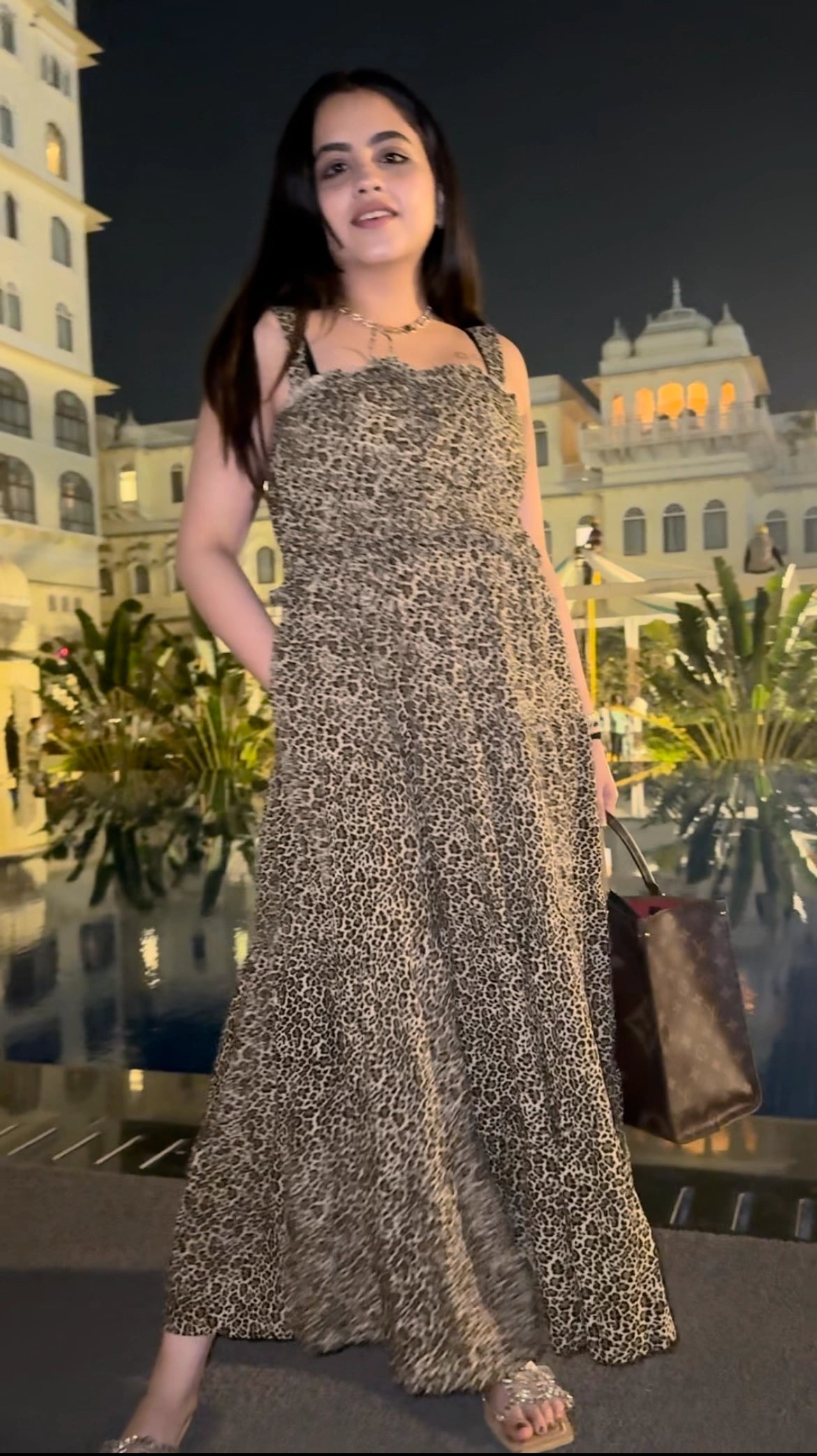 tiered leapard print dress with pockets