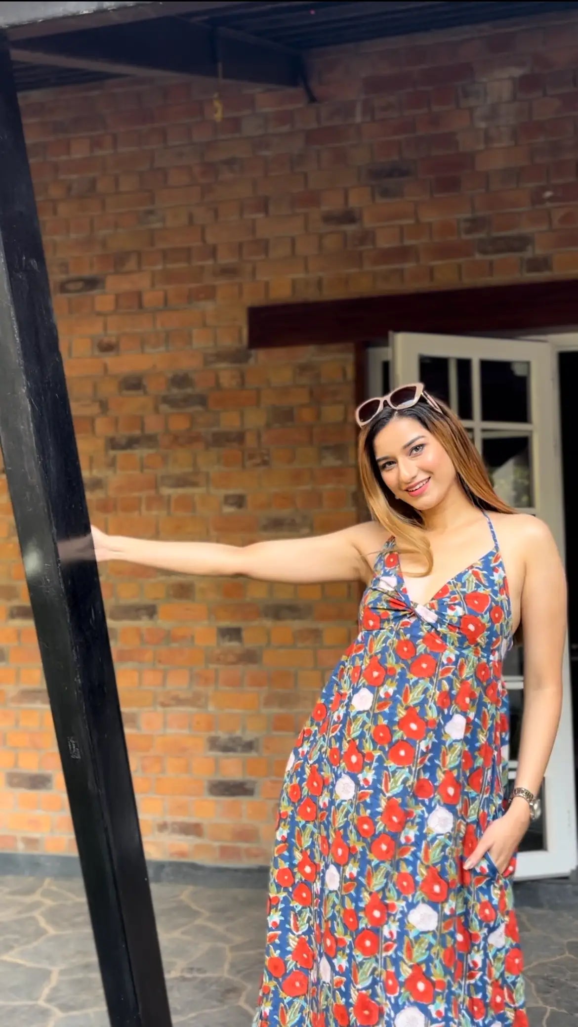 Halter neck dress with pockets
