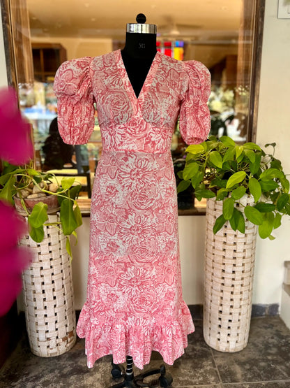Pink Ballon Sleeved Dress