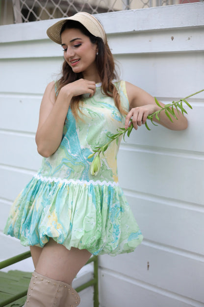 Mint Marble Drop Waist Dress