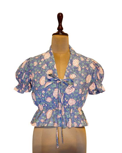 Blue Balloon Sleeve Top