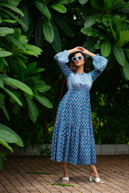 Tiered tie detail long dress.