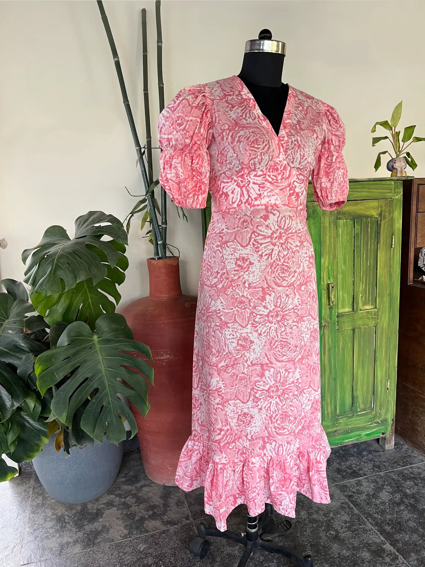 Pink Ballon Sleeved Dress