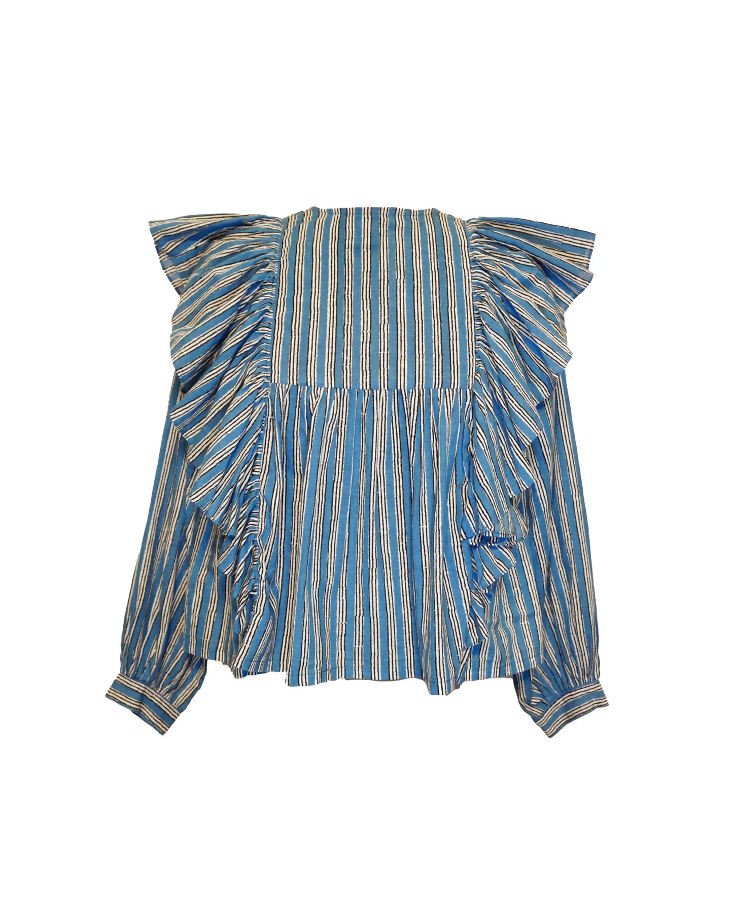 Blue Frill detailed cotton blouse