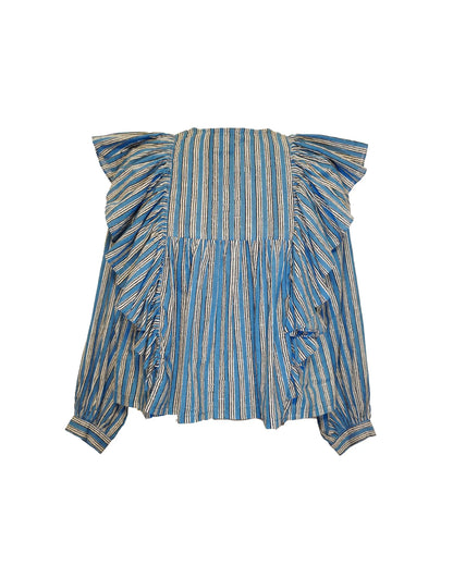 Blue Frill detailed cotton blouse