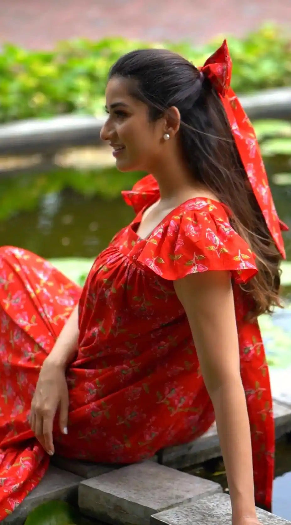 Flounce-trimmed cotton dress