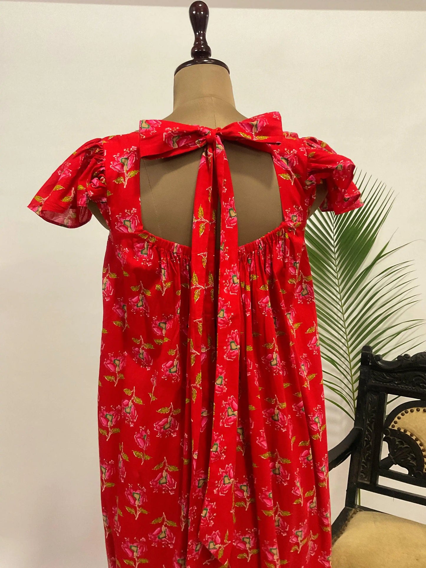 Flounce-trimmed cotton dress