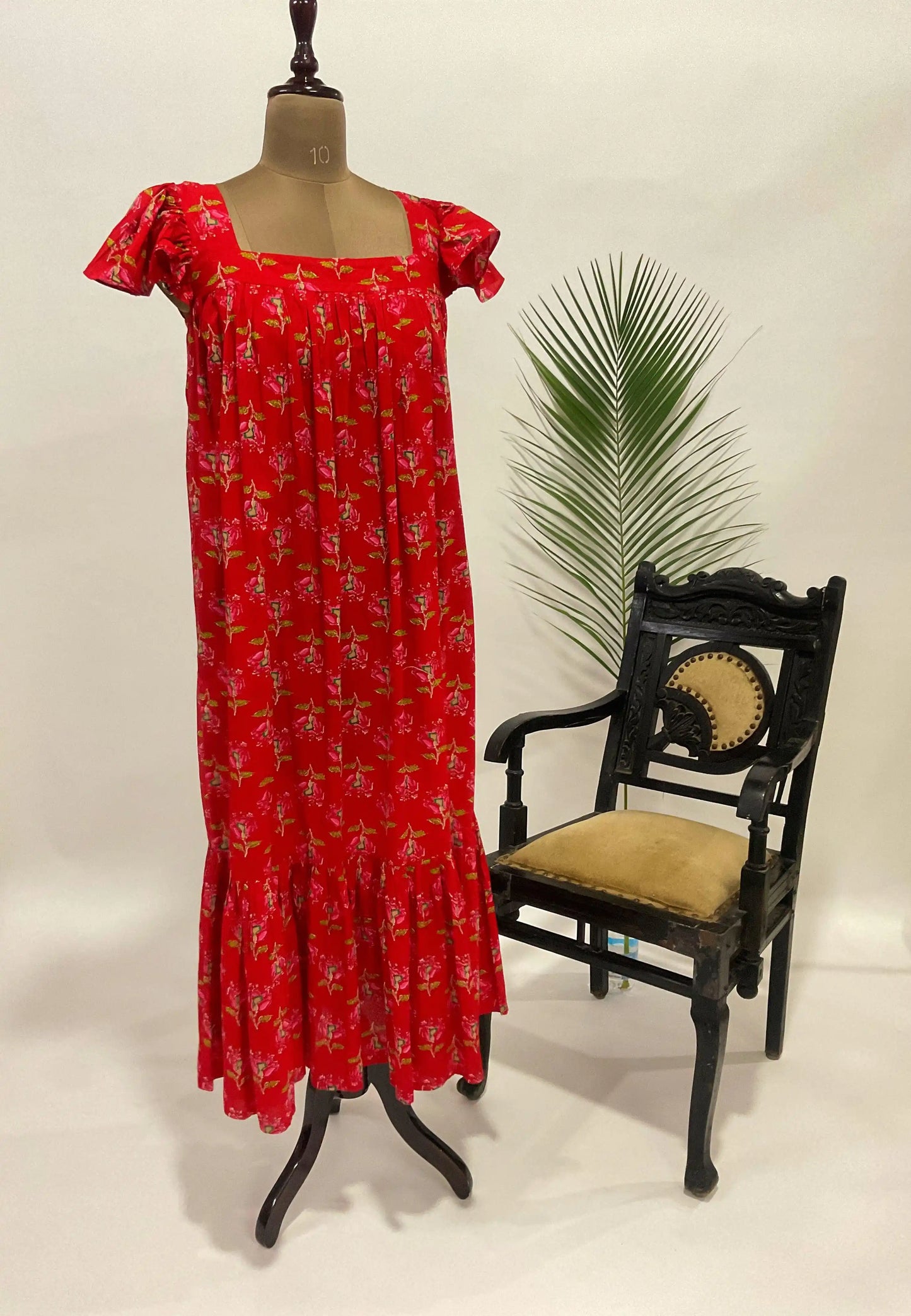 Flounce-trimmed cotton dress