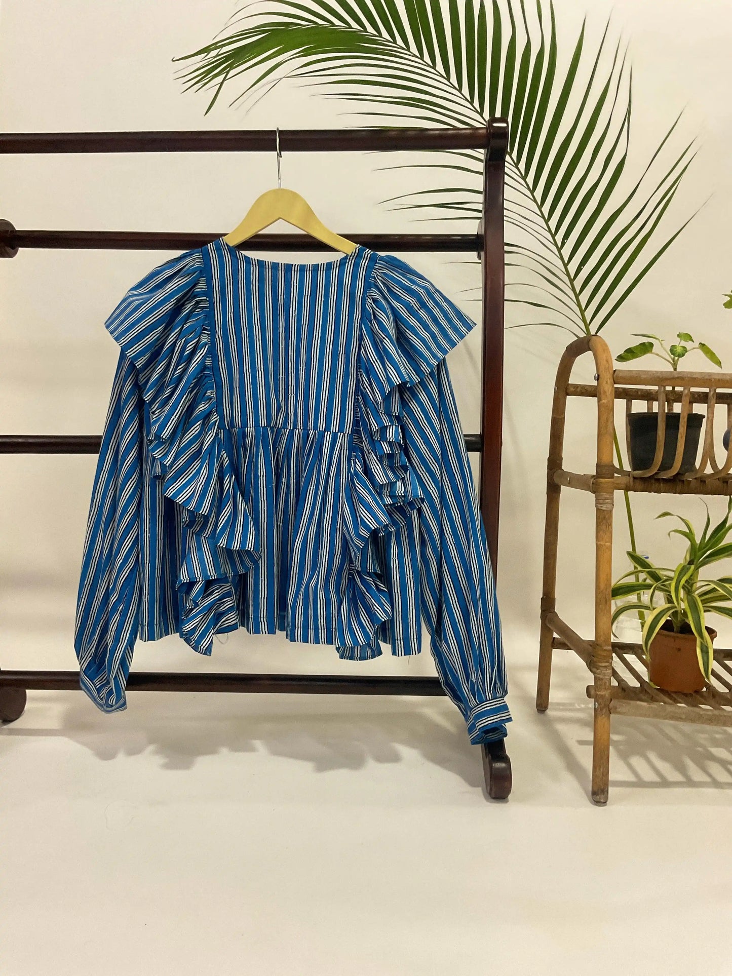 Blue Frill detailed cotton blouse