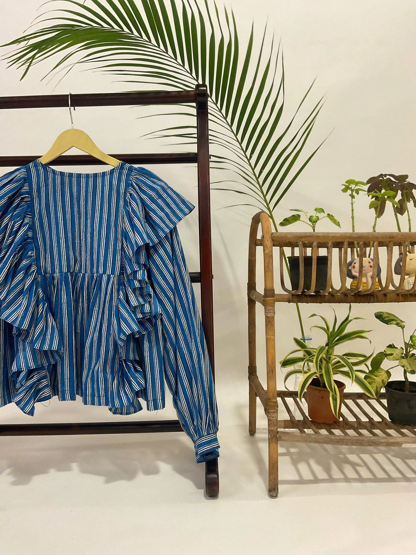 Blue Frill detailed cotton blouse