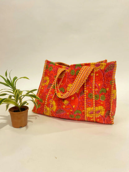 Cotton reversible printed shopper.
